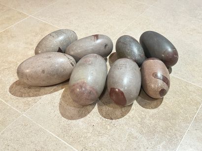 null India. Set of 8 stone shiva lingams. N.B. Shiva lingams are intended to protect...
