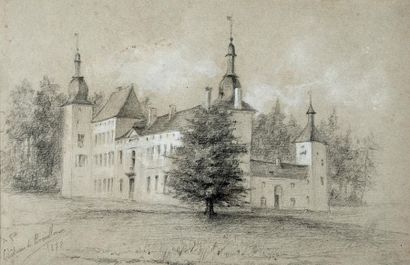 null Ecole du XIXe siècle
Vue de château
Crayon avec rehauts de blanc sur papier...