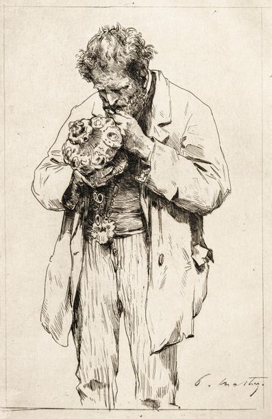 null Paul MATHEY (1844-1929)
Portrait d’un amateur d’orfèvrerie
Gravure en noir signée...