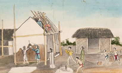 null INDOCHINE XIXe siècle
Coutumes indigènes
Suite de sept peintures sur papier...
