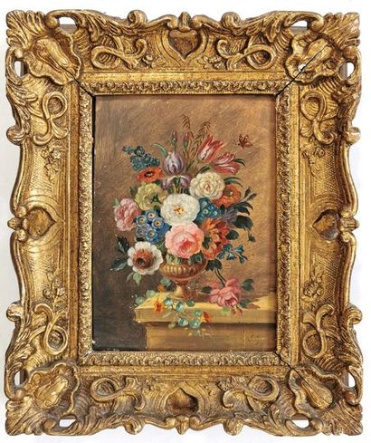 null École du XIXe siècle
Bouquet fleuri
Huile sur panneau monogrammé S.G.
22 x 15...