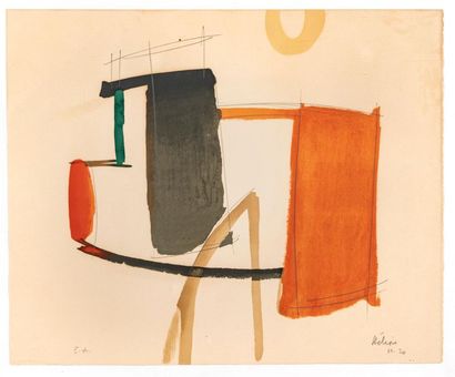 null Jean HÉLION (1904-1987)
Équilibre rouge et noir
Lithographie sur papier signée,...
