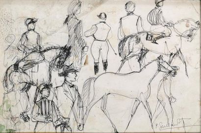 null Pierre GAILLARDOT (1910-2002)
Étude de cavaliers
Crayon et encre sur papier...