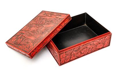null Élégante boîte couverte en laque cinabre de style Chinois Ming.
Japon, XVIIIe...