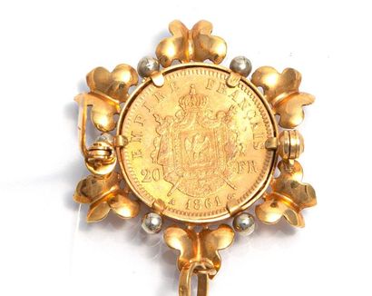 null Pièce de 20 Francs Or Napoléon III tête laurée (1861) montée en pendentif, monture...
