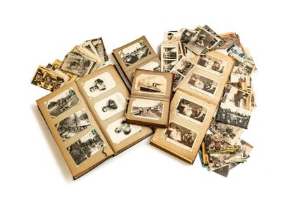 null Quatre albums de cartes postales anciennes et cartes postales en vrac