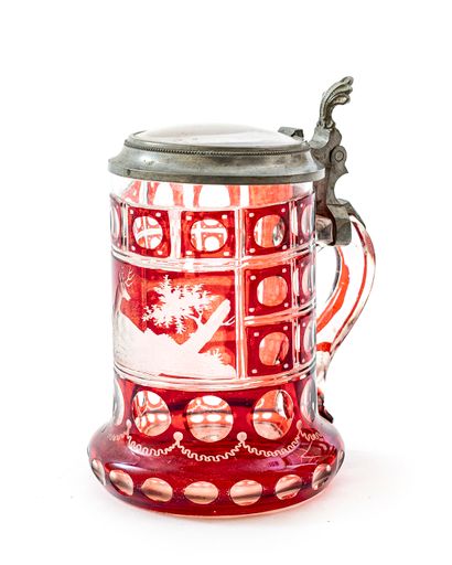 null Bavarian beer mug made of Bohemian crystal in red shades, undyed lid glass with...