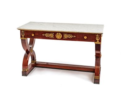 null Mahogany beach console with ormolu ornamentation with lyres, palmettes, rosettes...