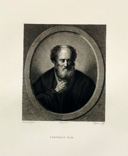 null Suite de six gravures d’après REMBRANDT, XIXe siècle (580 x 440 mm) :
-	Le philosophe...