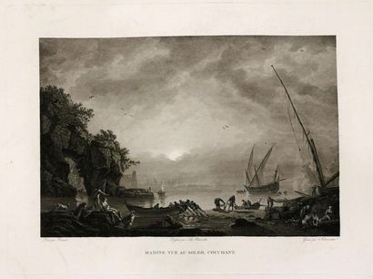 null Suite de sept gravures d’après VERNET, XIXe siècle (440 x 580 mm) :
-	Marine...