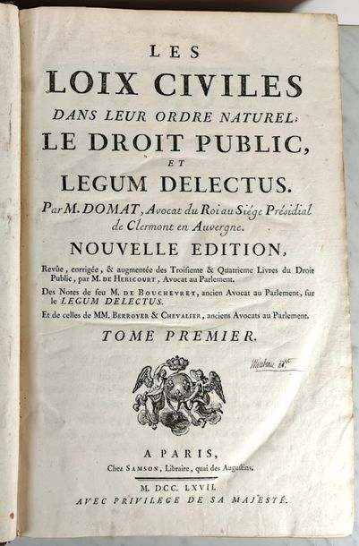 null Jean DOMAT (1625-1696), Les Loix Civiles dans leur Ordres naturel, Le droit...