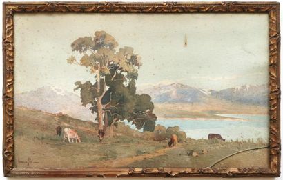 null Lucien PERI (1880-1948) 
Paysage corse avec vaches
Aquarelle sur papier signée
30...