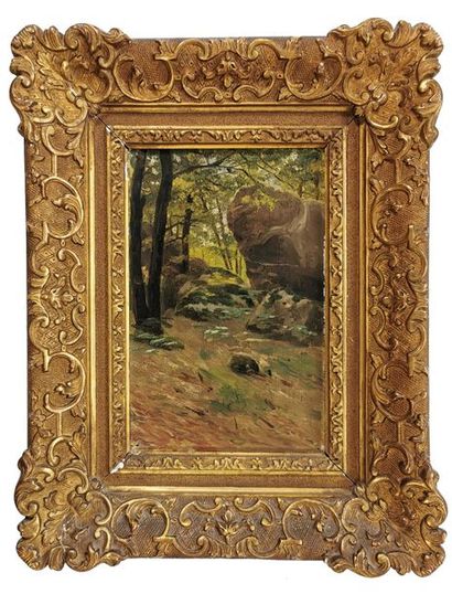 null ÉCOLE DE BARBIZON
Forêt de Fontainebleau
Huile sur toile non signée
24 x 15,5...