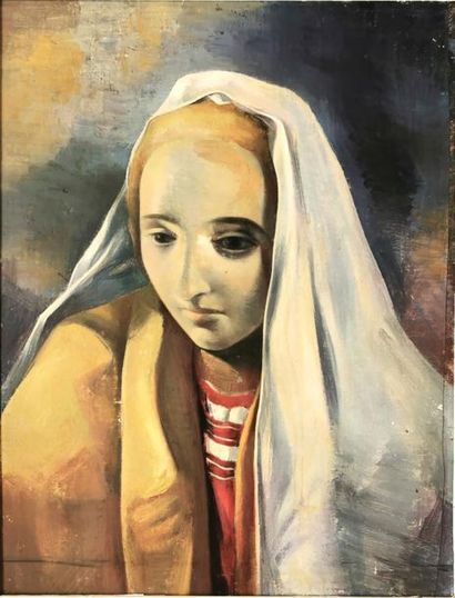 null Jean PEYRISSAC (1895-1974)
Femme au voile
Huile sur panneau
38 x 29 cm à vue
Encadré

Provenance...
