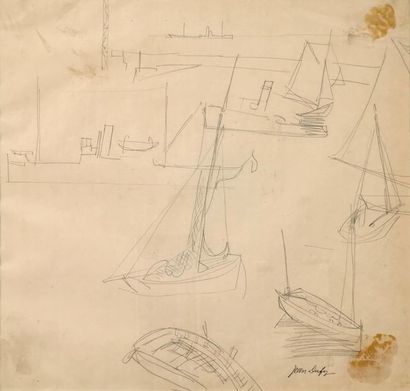 null Jean DUFY (1888-1964)
Le port du Havre
Crayon sur papier daté 78 avec cachet...