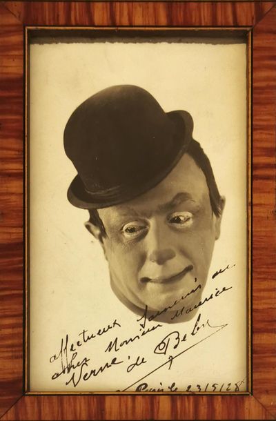 null Photographie argentique d’époque du clown BÉBY dédicacée à Maurice VERNE et...
