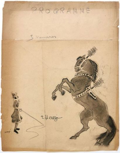 null Edmond HEUZÉ (1884-1967)
Projet de programme de cirque figurant un numéro équestre
Crayon...