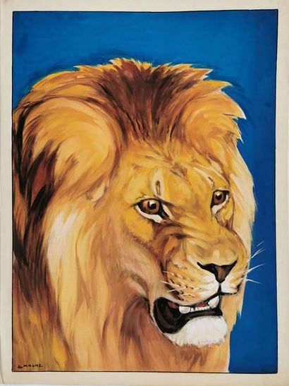 null Antoine MAGNE (1883-1968) 
Le lion.
Gouache sur papier signée. 
80 x 60 cm....