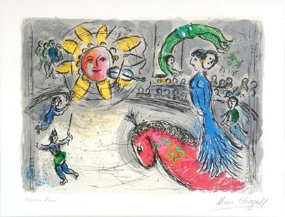 null Marc CHAGALL (1887-1985)
Soleil au cheval rouge, 1979 
Lithographie signée et...