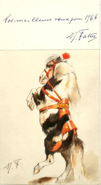 null Marcel FALTER (1866- 1966)
Cheval de cirque avançant dressé sur ses pattes postérieures
Crayon...
