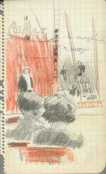 null Edmond HEUZÉ (1884-1967)
Le Cirque
Encre et crayon de couleur sur papier quadrillé,...