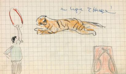 null Edmond HEUZÉ (1884-1967)
Dompteur et son tigre
Encre et crayon de couleur sur...