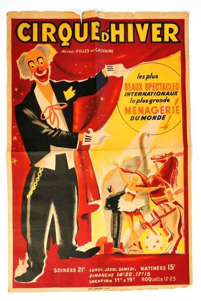 null Affiche lithographique "Cirque d'hiver", imprimerie Hartfort à Paris, vers 1930
62...