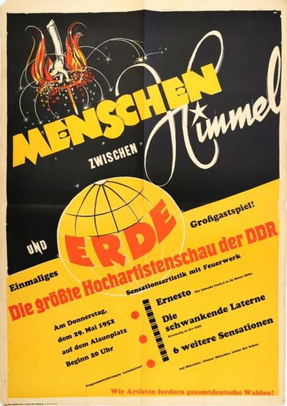 null Affiche de cirque allemande « MENSCHEN ZWISCHEN HIMMEL UND ERDE », 1952
86 x...