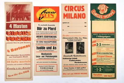 null Lot de huit affiches de cirques étrangers de format vertical, années 1954 à...