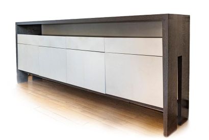 null Maison Philippe HUREL
Wooden sideboard with four leaves and four leather-covered...