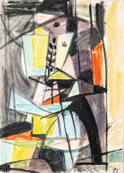 null Hella GUTH (1908-1992) [tchécoslovaque]
Portrait cubiste
Huile sur toile signée...