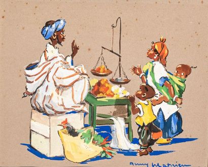 null Anny MATHIEU (20th century school)
Market scene
Gouache on coloured paper signed
20...