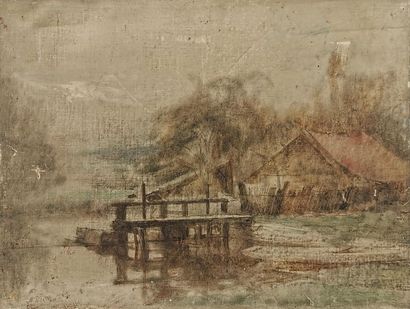 null Pascal Adolphe Jean DAGNAN-BOUVERET (1852-1929)
Chaumière au bord de l'eau
Huile...