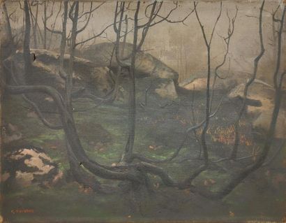null Gustave COURTOIS (1852-1923)
Forêt de Fontainebleau en hiver
Huile sur toile...