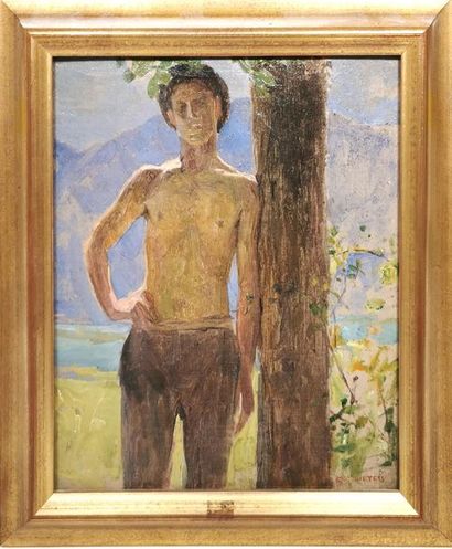 null Gustave COURTOIS (1852-1923)
Man with naked torso
Oil on panel signed
On the...