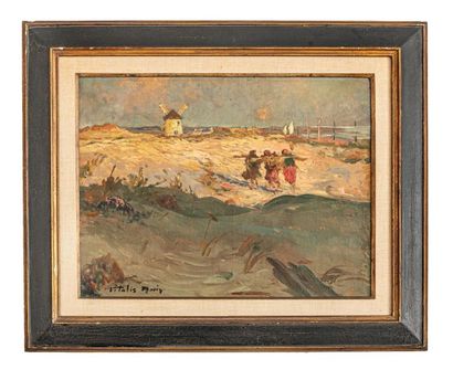 null Vitalis MORIN (1867-1936)
Plage bretonne au moulin
Huile sur toile signée
51...