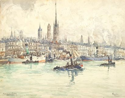 null Georges ROSE (1895-1951)
View of Rouen from the Seine
Watercolour on paper signed...