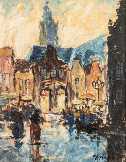 null ROHNER (School of the 20th century)
Le marché
Oil on canvas signed
22 x 17 cm...