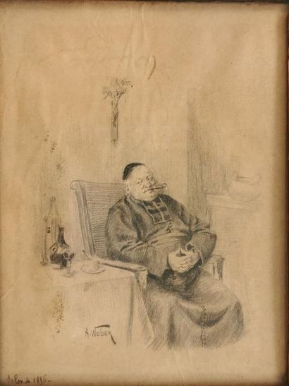 null Alfred-Charles WEBER (1862-1932)
Le repos du curé 
Pencil on paper signed and...