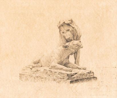 null Georges PROFEZ (École du XIXe siècle)
Tendresse entre lions
Gravure signée et...