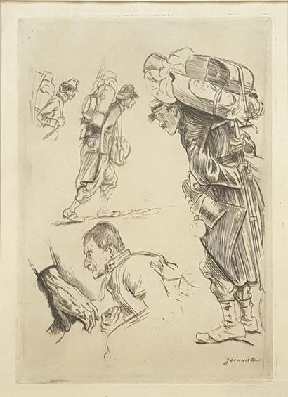 null Pierre-Georges JEANNIOT (1848-1934)
Study of soldiers
Drypoint engraving signed...