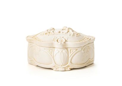 null Covered biscuit pot with cherubs in a farmyard on the lid and Art Nouveau stylised...