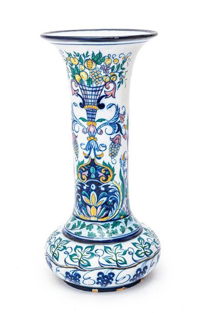 null Earthenware high neck vase with floral basket decoration, foliage and vine friezes
H....