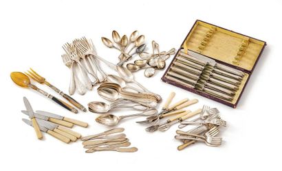 null Unmatched silver plated metal housewife's set consisting of ten spoons, twelve...