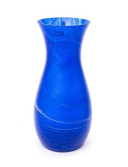null High blue-tinted glass vase with rotating marbling
H. 50 cm
Neck chip