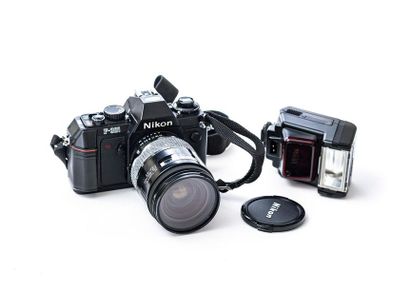 null NIKON F-301 SLR camera with AF NIKKOR 28-85 mm 1:3.5-4.5 lens, NIKON Speedlight...