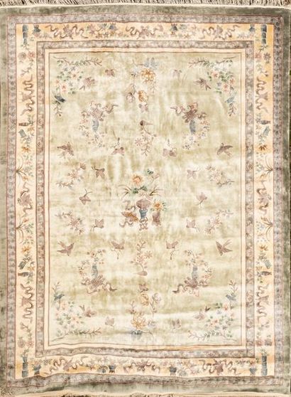 null China tien sin silk carpet, circa 1985
Silk velvet on silk foundations, beige...