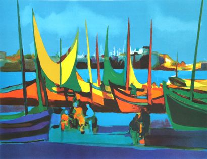 null Marcel MOULY (1918-2008)

Pêcheurs au port

Lithographie sur papier Rives signée...