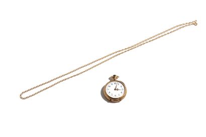 null Montre de poche de dame en or jaune 18K (750 millièmes), cadran émaillé à chiffre...