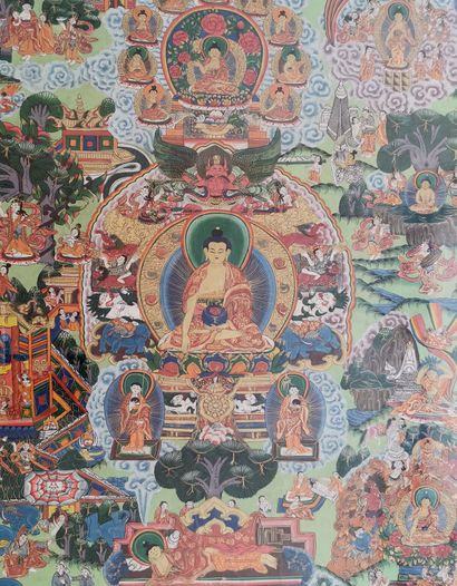 null *TIBET, 20th century 

Tankga in tempera on cotton representing Shakyamuni Buddha...